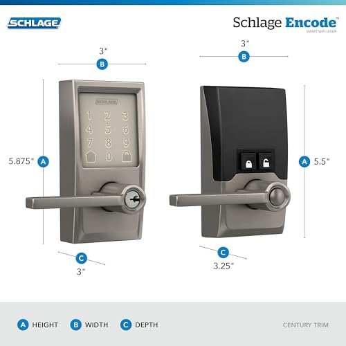 Image of Schlage Encode Smart WiFi Lock, Lever Handle, Camelot Trim, Satin Nickel | Keyless door lock with handle, Touchscreen keypad, App control, Alexa, Google, Ring & Airbnb compatible, Certified security