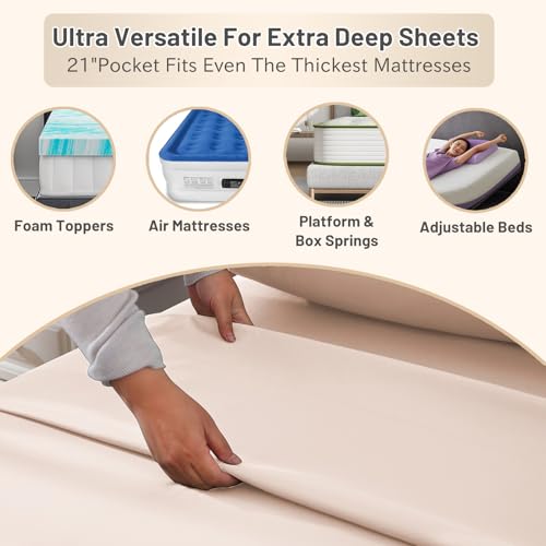 MEISHANG Extra Deep Pocket King Sheets Cotton - 1000 Thread Count Sheet Set - Fits 18"-24" in Deep Mattress,100% Egyptian Cotton,Sateen Weave, Soft & Breathable - 4 Piece (King, Dusty Pink)