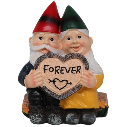 Doyomtoy Gartenzwerg-Paar-Statue, dekorative Gartenstatue, herzförmige Paar-Statue, wasserfest, Zwergpaar-Ornament aus Kunstharz, geeignet für die Dekoration von Haus, Garten und Büro