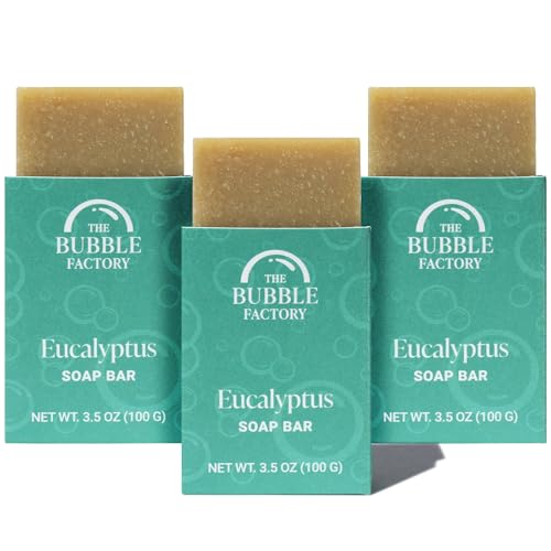 Image of Handmade Natural Bath & Body Soap Bar, Vegan, All-Natural, Palm Oil Free, Made in USA with Shea Butter + Essential Oils, Eucalyptus, 3 Bars