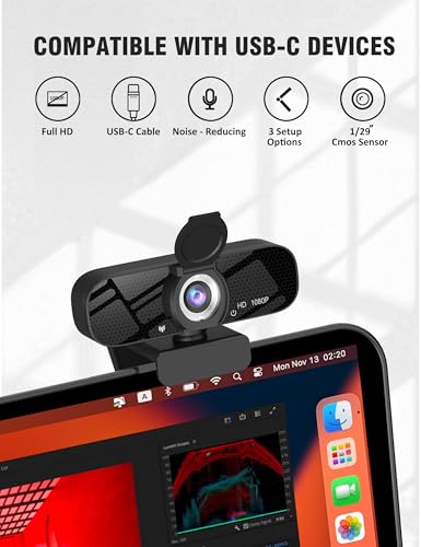 1080P HD Webcam with Built-in Microphone, Rotatable Tripod, Wide-Angle Lens,Privacy Cover, Auto Light Correction, Plug & Play USB-A Webcam for Laptop, Desktop, PC, Streaming-Black - Image 4