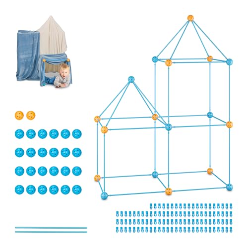 Relaxdays Kit de Construcción de Fuertes DIY, Cuevas Infantiles, 132 Pcs, Set para Construir, Unir Piezas, Multicolor