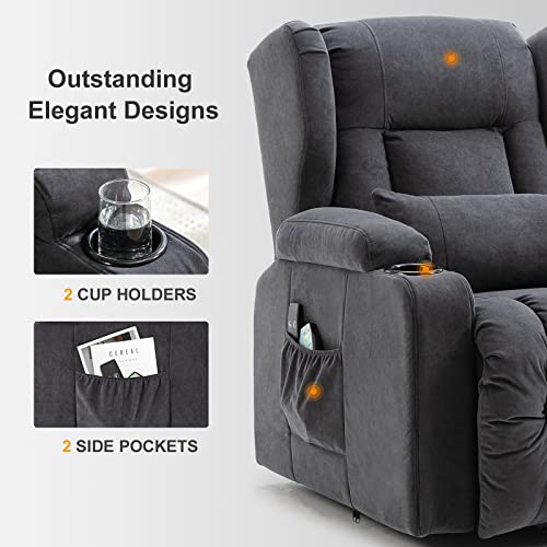 Comhoma Power Lift Recliner Chairs For Elderly With Heated Massage Recliner Sofa With Infinite Electric Position, Lumbar Pillow, Hand Remote Control, 2 Side Pockets And Cup Holders Heating Gray #TOP4
