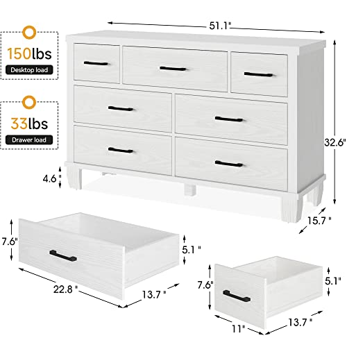 IDEALHOUSE Vintage Dresser for Bedroom with 7 Drawers, Vintage Design Wood Drawer Dresser Chest of Drawers for Closet, Living Room, Hallway, Nursery, Kids Bedroom (White, 7 Drawers) - Image 4