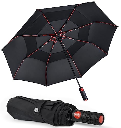 Parapluie pliable compact Lejorain noir automatique et coupe-vent pour adulte