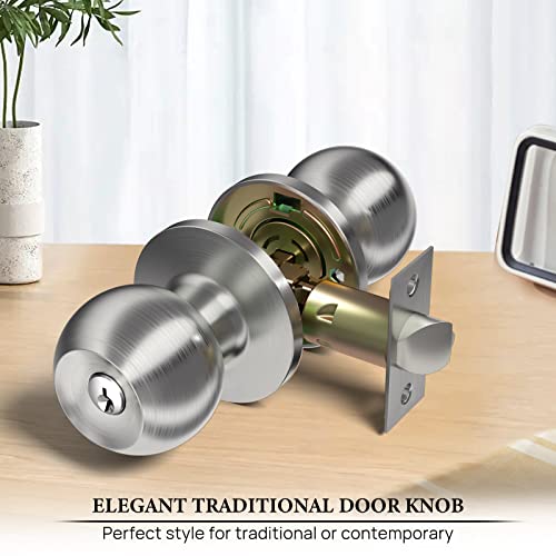 Vicmeon Entry Door Knobs Exterior, Door Knob With Lock And Keys, Locking Door Knobs With Keys, Round Ball Door Knobs For Bedroom, Satin Stainless Steel, 3 Pack #TOP1