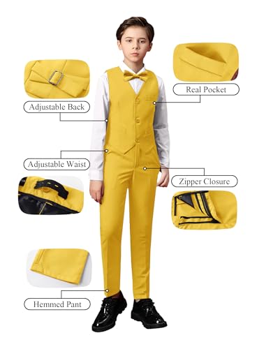 Image of Toddler Suits Slim Fit Suit for Boys,Formal Tuxedo Ring Bearer Outfit Kids Dress Clothes for Wedding,Adjustable Waist