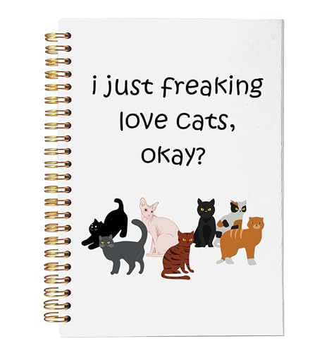 VNWEK Cuaderno de gatos – Regalos de gatos para amantes de los gatos, niñas y mujeres, diario de gatos, regalos de mamá de gato, regalos de mujer de gato, lindo cuaderno, cuaderno en espiral I Just