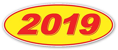 Image of Oval Model Year Window Stickers (Red Numbers on Yellow) (12 Per Pack) (2019)