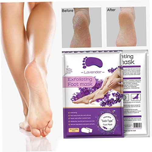 Paquete de 3 mascarillas para pies, eliminador de callos y células muertas de la piel, exfoliante, blanqueamiento hidratante, tacto suave y liso para bebés para mujeres hombres (lavanda).. - imagen 2