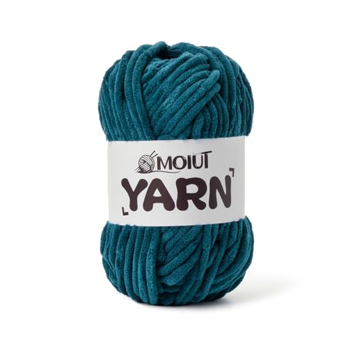 Image of Fluffy Chenille Yarn for Crocheting, Chunky Velvet Yarns for Crochet Amigurumi, Baby Yarn for Crocheting Soft Blanket, 87.4yds /3.5 oz Bulky Yarns for Crafts /Hats /Shoes /Socks (Denim Blue)
