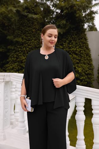 Plus Size Pants Suits 3pcs Mother of The Bride Suits for Wedding Guest Black 20 Plus