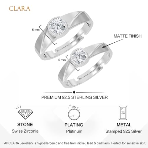 Image of Clara 925 Sterling Silver Adjustable Couple Ring for Men & Women