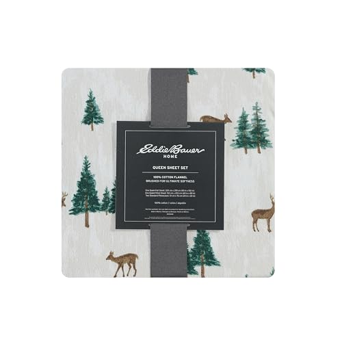 Image of Eddie Bauer - Flannel Sheets King Size, Anti-Pilling & Wrinkle Resistant Cotton, Touchably Soft for All-Season Comfort - Bed Sheets with Matching Pillowcase & Fitted Sheet (Deer Hollow Green)