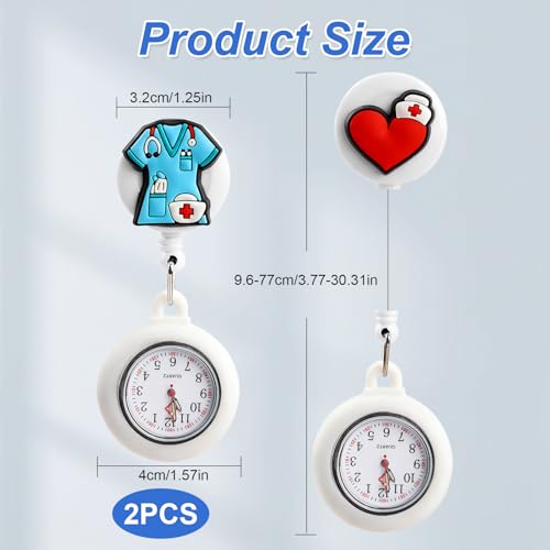 2PCS Nurse Watches for Women, Retractable Nurses Fob with Brooch Lapel Pocket Watch Cute Pattern and Silicone Case Luminous Hands Clip-on Watch Easy for Nurses Doctors Paramedic to Carry - Image 3