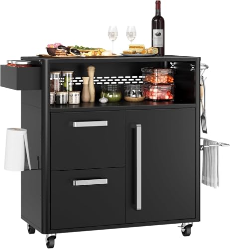 Garvee Mobile Outdoor Kitchen Cart - Premium Stainless Steel Prep Table with Single Door & Dual Drawers - Rolling BBQ Station w/ 2 Locking Wheels for Grilling & Serving