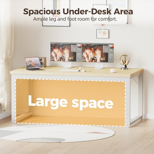 Image of Mericonia 40 Inch Computer Desk, 1 inch Thick Small Office Table, Oak | Modern Simple Style, Heavy Duty Industrial Frame, Small Study & Writing Table for Home Bedroom Work
