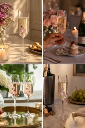 Image of Handcrafted Flamingo Champagne Flute Glass | Borosilicate Wine & Champagne Glass | Cocktail & Mimosa Glass | Gift for Weddings, Parties & Celebration (Flamingo Champagne Glass)