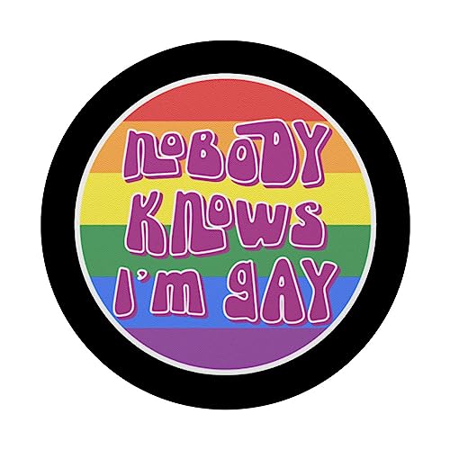 Nobody Knows I'm Gay Rainbow Pride Month Retro Vintage PopSockets Swappable PopGrip, Black - Image 3