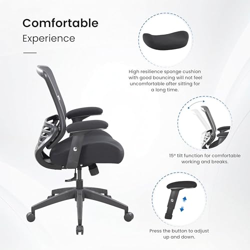 Image of BOLISS 400lbs Ergonomic Office Chair Soft Thick Seat with Mesh Back (Black) | Wide Cushion, Computer Desk Chair, Tilt Lock, Height Adjustable Arms and Lumbar Support Reduce Back Pain