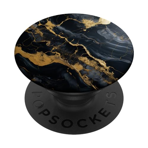 Design moderne et élégant en marbre noir et doré PopSockets PopGrip Interchangeable