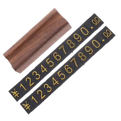 SEWACC Cube Affichage Prix en Bois Noyer Étiquettes Numériques Dorées Réglables Bloc D’étiquettes Prix pour Comptoir de Vente Détail Kit Présentation...