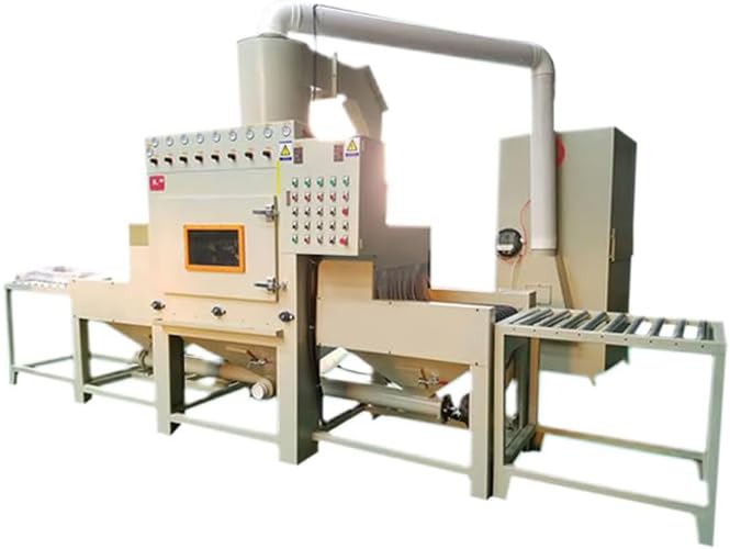 Industrial Automatic Sandblasting Machine with Conveyor & Debris Collector, Abrasive Recycling Setup for Metal/Glass, Continuous Sand Blaster for Manufacturing, Processing