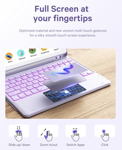 Image of GreenLaw Keyboard case for iPad 9.7 inch, iPad 6th Gen (2018), iPad 5th Gen (2017), iPad Air 2 (2014), 7 Color Backlit, Support 2 BT Devices, Touchpad Keyboard iPad Pro 9.7, Purple