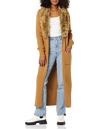 Show Me Your Mumu Women's Lombardi Long Cardi, Hazelnut Knit With Faux Fur, Large #TOP23