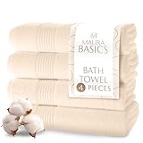 MAURA Basics Performance Bath Towels 100% Turkish Cotton with Hook Loops. Extra Large Luxury Absorbent Plush Towel Sets for Bathroom, Daily Use American Standard Size 27”x54”, Cream