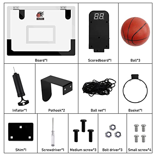 CYFIE Mini Basketballkorb Kinder Erwachsener Indoor Basketballkorb mit elektronischer Bewertungsfunktion und Sound, hängendes Basketballbrett mit 3 Bällen und Pumpe, Sport Spiel Satz - Image 5