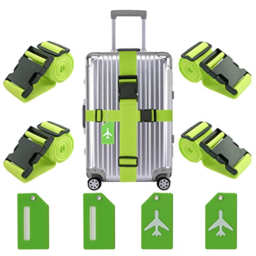 Koffergurt-Kofferband Gurt,Nuo desire Gepäckband Einstellbare,Gepäckgurt Verschließen der Koffers auf Reisezubehör 4 Stück Kofferanhänger Silikon mit Namensschild & Adressschild Set 4 Luggage Straps Cover