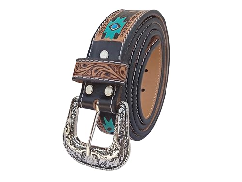 Western Belt Tapered Genuine Leather Hand Tooled Belt Hand Painted Heavy Duty Belt 30IS018BK4
