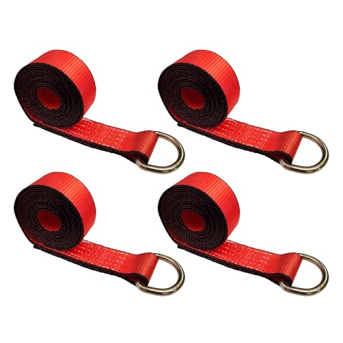 Image of Mega Cargo Control 4 Pack D Ring Towing Straps, Red Replacement Auto Hauling Tie Downs for Tow Trucks, ATV, UTV, Trailers