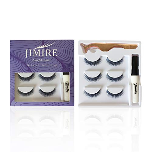 JIMIRE Natural False Eyelashes Kit Blue and Black Crossed Lashes with Glue and Tweezers
