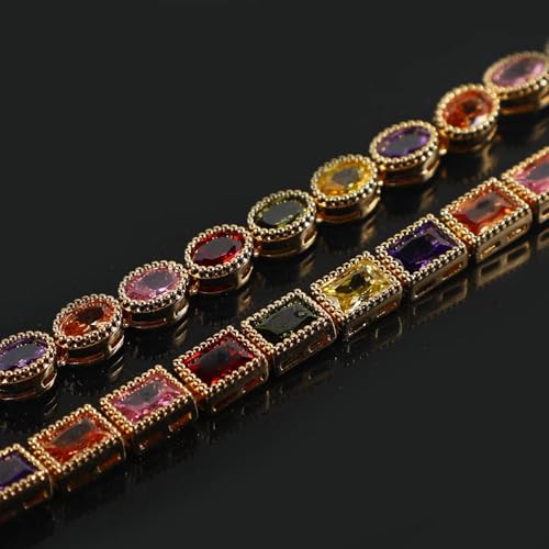 XZE Colored Cubic Zirconia Tennis Bracelet for Women14K Yellow Gold Plated Cubic Zirconia Rainbow Tennis Link Bracelet4