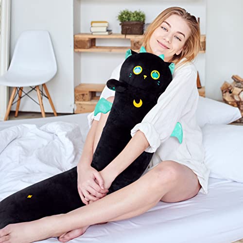 Mewaii Long Cat Plush Kawaii Body Pillow, 20” Cute Black Cat Stuffed Animals Soft Plushies, Big Eyes Kitten Plush Toys Throw Pillow Doll Gift For Girlfriend #TOP2