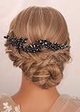 Kercisbeauty 3 horquillas para el cabello con cuentas de diamantes de imitación negros para bodas, novias, joyería para el cabello negro, para mujeres y niñas, graduación, fiesta de Haloween