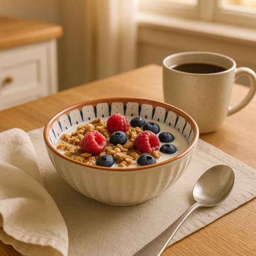 Image of YELONA Ceramic Bowls Set of 4 | 300ml Hand-Painted Japanese Style Rice /Soup Bowls | Microwave & Dishwasher Safe | Blue Droplet Pattern | Lead-Free Porcelain | 11.5cm Diameter