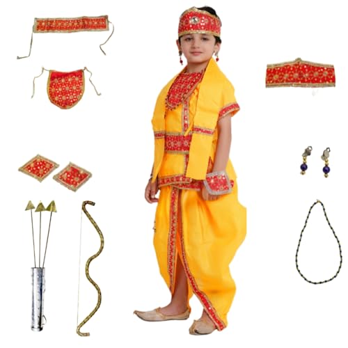 Image of Kaku Fancy Dresses Lord Ram Costume for Kids Ramleela Fancy Dress Outfit for School Play Events - Red, 1.5-2 Years, Unisex