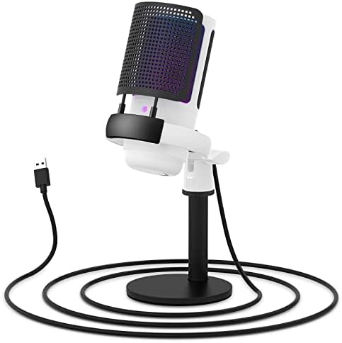 SHOUFEI USB Condenser Microphone for PC, Mac, Streaming, Recording, Podcasting, Computer Cardioid Gaming Mic with Pop Filter, Gain Control, Premium Studio Quality, Plug and Play, White