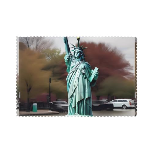 WHJSSF Statue of Liberty in NYC Printing Placemats Set of 6 - Washable Polyester Fiber Placemats for Dining, Kitchen, Hotel, Home, and Banquet Decorations