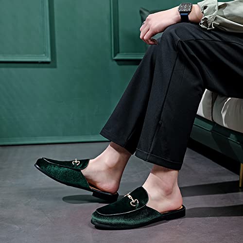 Image of FLQL Mens Shoes Luxury Velvet Gold Buckle Slip-on Penny Loafers Casual Smoking Slippers Indoor Outdoor Sandals Black Size 7-13
