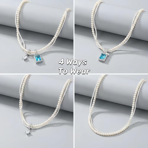 4-in-1 Detachable Pearl Necklace with Blue Cubic Zirconia Pendant, Elegant Gift for Women & Girlfriend, Romantic Jewelry for Birthday, Anniversary, Valentine’s Day - image 4
