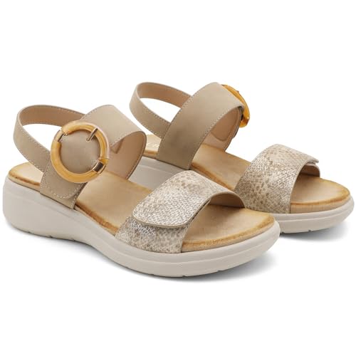 Image of UBFEN Womens Outdoor Walking Sandals Comfort Stable Low Wedge Platform | Built-in Arch Support, Shock-Absorbing Cushion Insole, Versatile Buckle Sandals for Everyday Errands,and Vacation Strolls