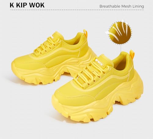 Image of K KIP WOK Chunky Sneakers for Women Fashion Platform White Leather Casual Dad Shoes Comfortable Wedge Walking Sport Sneakers