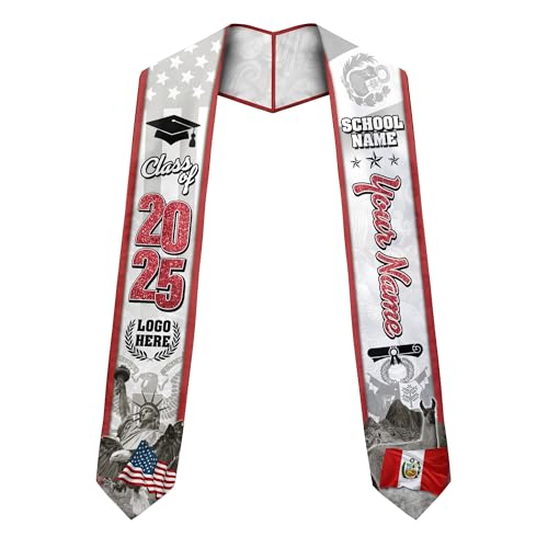 MonkeyVan Personalized Peruvian Graduation Stole, Peruvian Stoles Class Of 2025, Peruvians Graduation Sash, Custom Peru Stole M84