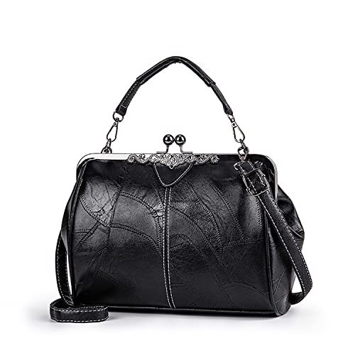 Sac à Main rétro pour Femmes, Sac à Main en Cuir PU Vintage poignée supérieure Sac Kiss Lock Crossbody Sac à bandoulière D'épaule pour Achats Fête École Voyage...