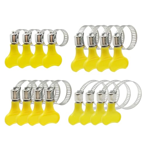 Image of 16-Piece Adjustable Stainless Steel Hose Clips Clamp 4Sizes 16/25/32/44mm with PVC Handle Range Garden Hose Clamp for Securing Home Gas Flexible Connections Hose Clip