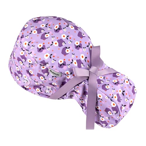 Nevyzou Satin Lined Scrub Cap for Women Work Hat Medical Dental Surgeon Adjustable Elastic Tie Surgical Cap (Purple)